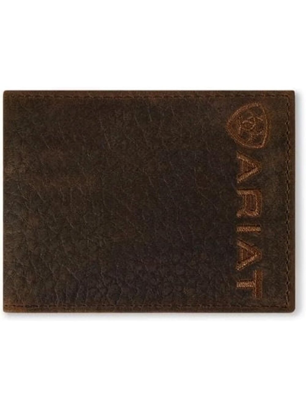 Stylish Men's Bifold Wallet, Genuine Bull Hide Leather, Embroidered Design, Dark